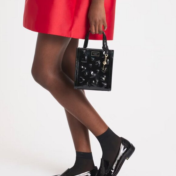 Kate Spade Key to My Heart Embossed Patent Leather Manhattan Mini Tote in Black - Picture 3 of 8